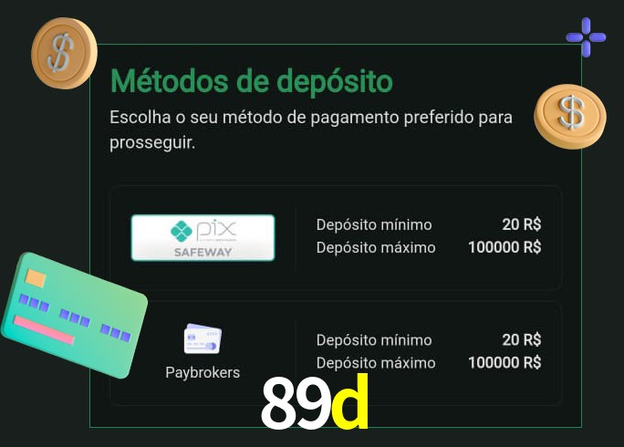 O cassino 89d oferece uma grande variedade de métodos de pagamento